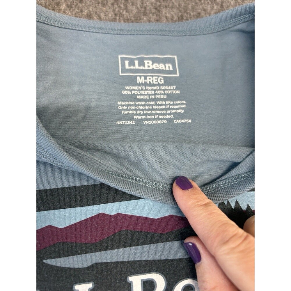 L.L. Bean T Shirt Womens Med Mountain Graphic Blue Short Sleeve Tee Big Logo - Picture 4 of 5